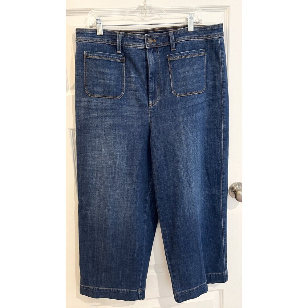 Talbots Jeans Womens 16 Blue Flawless High Waist Wide Leg Crop Denim Jeans